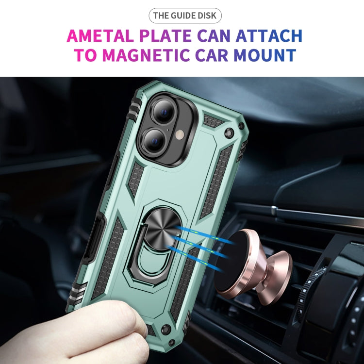 For iPhone 16 Shockproof TPU Hybrid PC Phone Case with Holder(Dark Green) - iPhone 16 Cases by PMC TechLife | Online Shopping South Africa | PMC TechLife | Buy Now Pay Later Mobicred