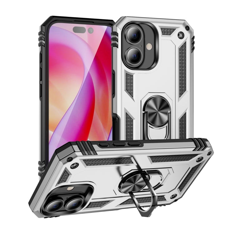 For iPhone 16 Plus Shockproof TPU Hybrid PC Phone Case with Holder(Silver) - iPhone 16 Plus Cases by PMC TechLife | Online Shopping South Africa | PMC TechLife | Buy Now Pay Later Mobicred