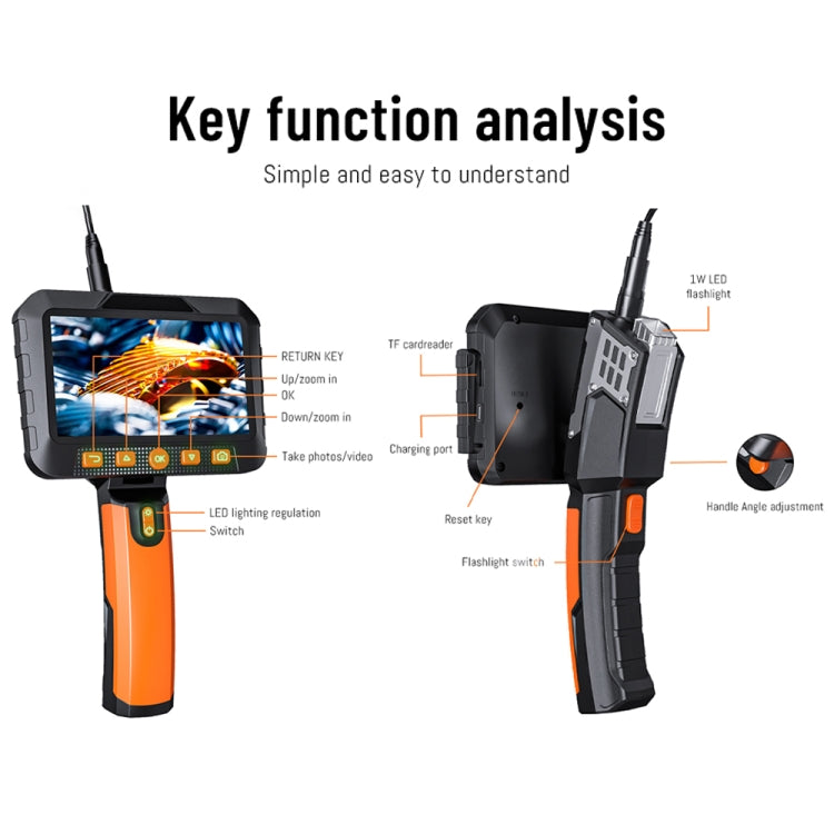 T27 5 inch IPS Color Screen 5.5mm Single Camera Handheld Hard Cable HD Industrial Endoscope, Length:5m(Orange Black) -  by PMC TechLife | Online Shopping South Africa | PMC TechLife | Buy Now Pay Later Mobicred