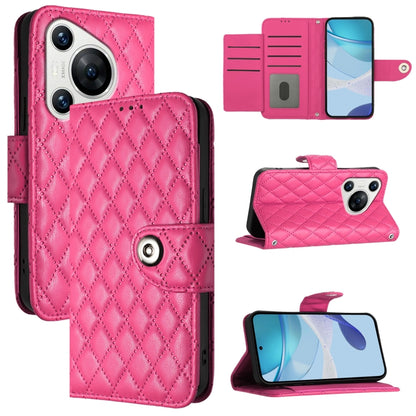 For Huawei Pura 70 Rhombic Texture Flip Leather Phone Case with Lanyard(Rose Red) - Huawei Cases by PMC Jewellery | Online Shopping South Africa | PMC Jewellery | Buy Now Pay Later Mobicred