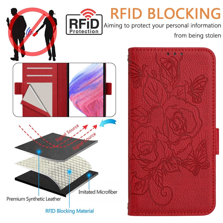 For Blackview A52 Embossed Rose RFID Anti-theft Leather Phone Case(Red) - More Brand by PMC Jewellery | Online Shopping South Africa | PMC Jewellery | Buy Now Pay Later Mobicred