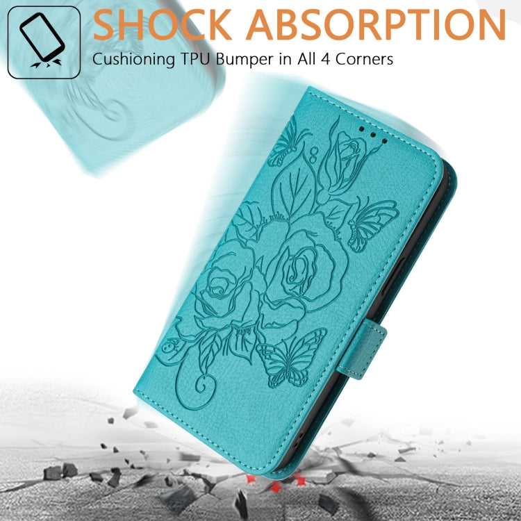For Blackview A52 Embossed Rose RFID Anti-theft Leather Phone Case(Light Blue) - More Brand by PMC Jewellery | Online Shopping South Africa | PMC Jewellery | Buy Now Pay Later Mobicred