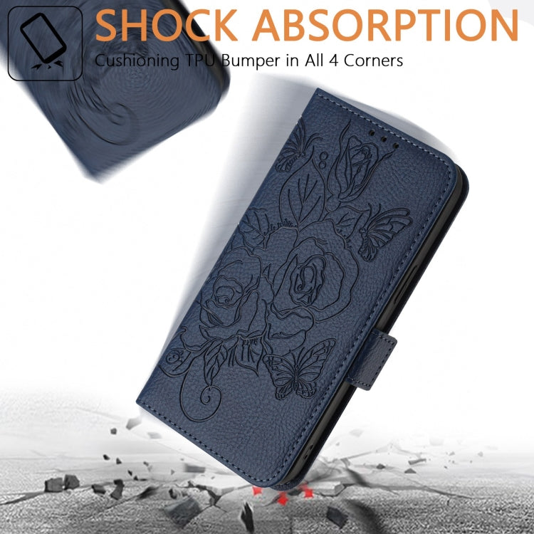 For Blackview WAVE 6C Embossed Rose RFID Anti-theft Leather Phone Case(Dark Blue) - More Brand by PMC TechLife | Online Shopping South Africa | PMC TechLife | Buy Now Pay Later Mobicred