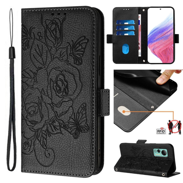 For Ulefone Note 14 Embossed Rose RFID Anti-theft Leather Phone Case(Black) - Ulefone Cases by PMC Jewellery | Online Shopping South Africa | PMC Jewellery | Buy Now Pay Later Mobicred