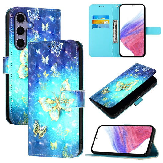 For Samsung Galaxy S25 5G 3D Painting Horizontal Flip Leather Phone Case(Golden Butterfly) - Galaxy S25 5G Cases by PMC Jewellery | Online Shopping South Africa | PMC Jewellery | Buy Now Pay Later Mobicred