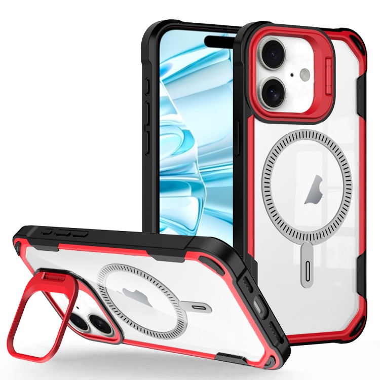 For iPhone 16 Plus Transparent Acrylic MagSafe Lens Holder Phone Case(Red) - iPhone 16 Plus Cases by PMC TechLife | Online Shopping South Africa | PMC TechLife | Buy Now Pay Later Mobicred