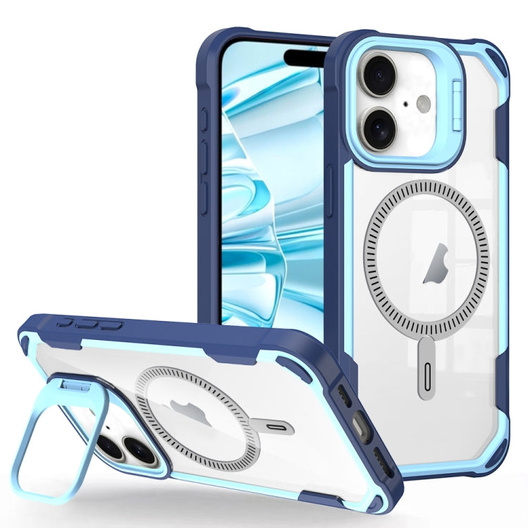 For iPhone 16 Transparent Acrylic MagSafe Lens Holder Phone Case(Blue) - iPhone 16 Cases by PMC Jewellery | Online Shopping South Africa | PMC Jewellery | Buy Now Pay Later Mobicred