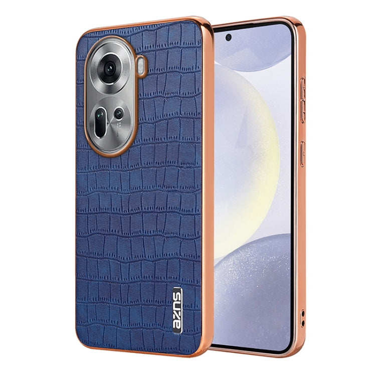 For OPPO Reno11 Global AZNS Electroplated Frame Crocodile Texture Full Coverage Phone Case(Blue) - Reno11 Cases by AZNS | Online Shopping South Africa | PMC Jewellery | Buy Now Pay Later Mobicred