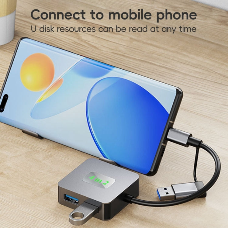 BYL-2320 4 in 2 USB + USB-C / Type-C to USB 3.2 4 Port HUB Adapter(Grey) - USB 3.0 HUB by PMC Jewellery | Online Shopping South Africa | PMC Jewellery | Buy Now Pay Later Mobicred
