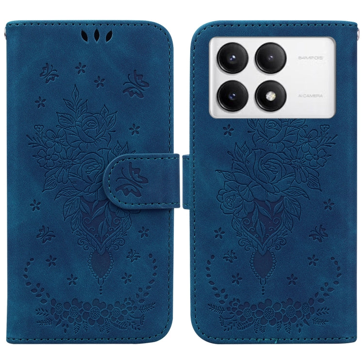 For Redmi K70 / K70 Pro Butterfly Rose Embossed Leather Phone Case(Blue) - K70 Cases by PMC Jewellery | Online Shopping South Africa | PMC Jewellery | Buy Now Pay Later Mobicred