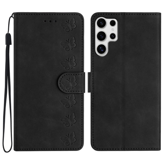 For Samsung Galaxy S25 Ultra 5G Seven Butterflies Embossed Leather Phone Case(Black) - Galaxy S25 Ultra 5G Cases by PMC Jewellery | Online Shopping South Africa | PMC Jewellery | Buy Now Pay Later Mobicred