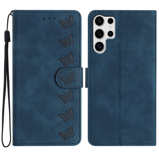 For Samsung Galaxy S25 Ultra 5G Seven Butterflies Embossed Leather Phone Case(Blue) - Galaxy S25 Ultra 5G Cases by PMC Jewellery | Online Shopping South Africa | PMC Jewellery | Buy Now Pay Later Mobicred