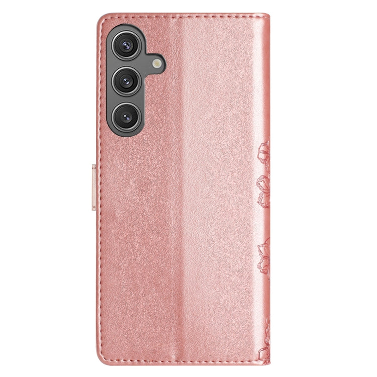 For Samsung Galaxy S25 5G Cherry Blossom Butterfly Skin Feel Embossed PU Phone Case(Rose Gold) - Galaxy S25 5G Cases by PMC Jewellery | Online Shopping South Africa | PMC Jewellery | Buy Now Pay Later Mobicred