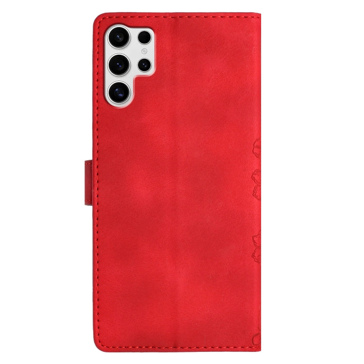 For Samsung Galaxy S25 Ultra 5G Cherry Blossom Butterfly Skin Feel Embossed PU Phone Case(Red) - Galaxy S25 Ultra 5G Cases by PMC Jewellery | Online Shopping South Africa | PMC Jewellery | Buy Now Pay Later Mobicred