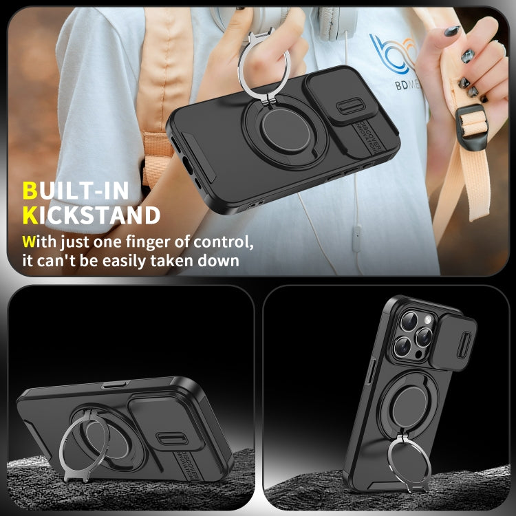 For iPhone 16 Sliding Camshield Ring Holder Phone Case(Black) - iPhone 16 Cases by PMC TechLife | Online Shopping South Africa | PMC TechLife | Buy Now Pay Later Mobicred