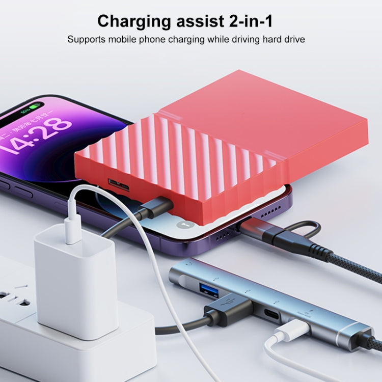 5 in 2 Multi-function HUB Adapter, Interface:USB-C / Type-C + 8 Pin(Grey) - USB HUB by PMC Jewellery | Online Shopping South Africa | PMC Jewellery | Buy Now Pay Later Mobicred