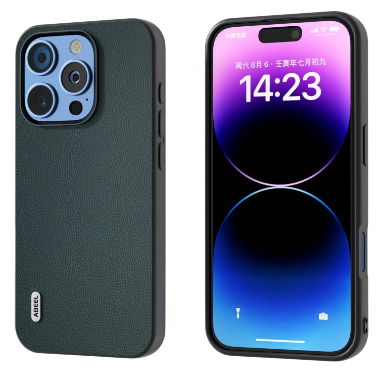 For iPhone 16 Pro ABEEL Black Frame Genuine Leather Elegant Phone Case(Green) - iPhone 16 Pro Cases by PMC TechLife | Online Shopping South Africa | PMC TechLife | Buy Now Pay Later Mobicred