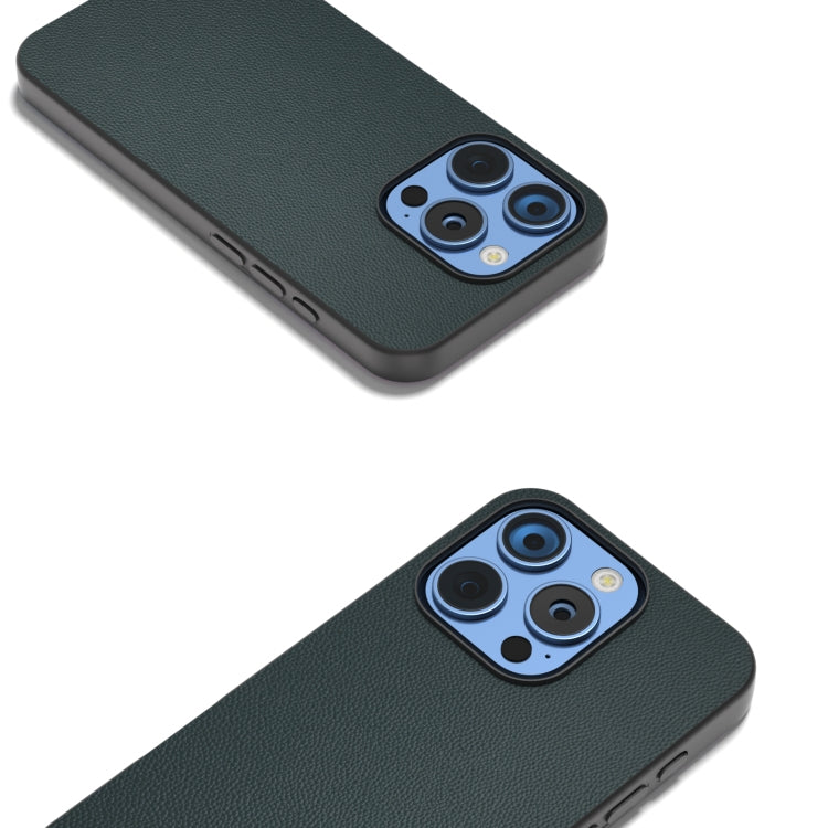 For iPhone 16 Pro ABEEL Black Frame Genuine Leather Elegant Phone Case(Green) - iPhone 16 Pro Cases by PMC TechLife | Online Shopping South Africa | PMC TechLife | Buy Now Pay Later Mobicred