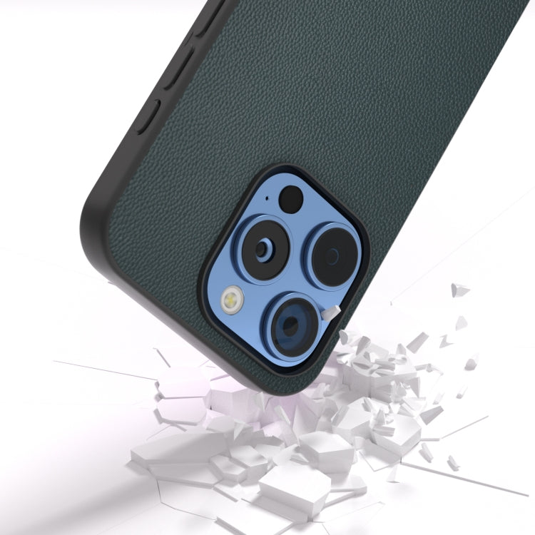 For iPhone 16 Pro ABEEL Black Frame Genuine Leather Elegant Phone Case(Green) - iPhone 16 Pro Cases by PMC TechLife | Online Shopping South Africa | PMC TechLife | Buy Now Pay Later Mobicred