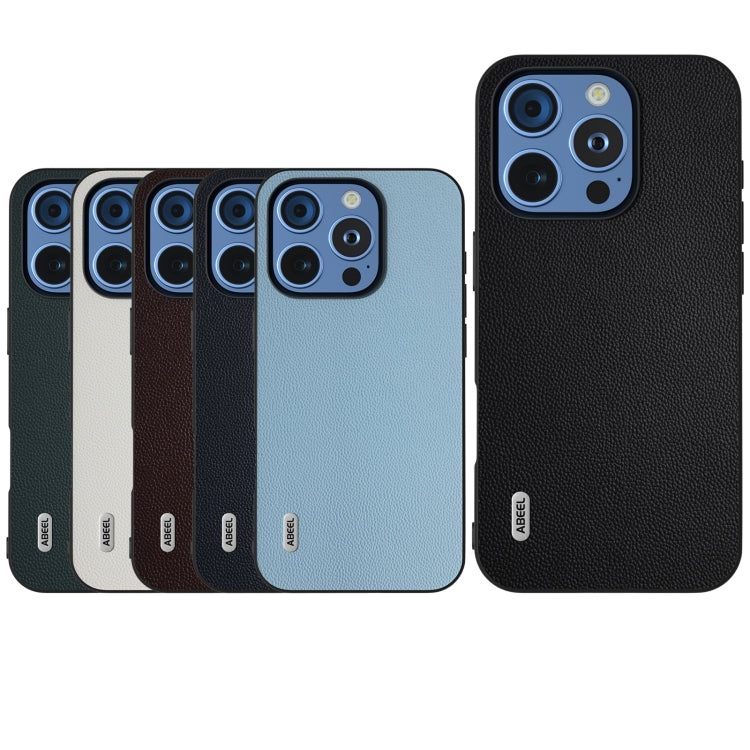 For iPhone 16 Pro ABEEL Black Frame Genuine Leather Elegant Phone Case(Green) - iPhone 16 Pro Cases by PMC TechLife | Online Shopping South Africa | PMC TechLife | Buy Now Pay Later Mobicred