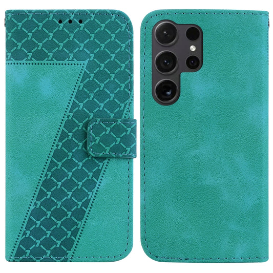 For Samsung Galaxy S25 Ultra 5G Seven-shaped Embossed Leather Phone Case(Green) - Galaxy S25 Ultra 5G Cases by PMC Jewellery | Online Shopping South Africa | PMC Jewellery | Buy Now Pay Later Mobicred