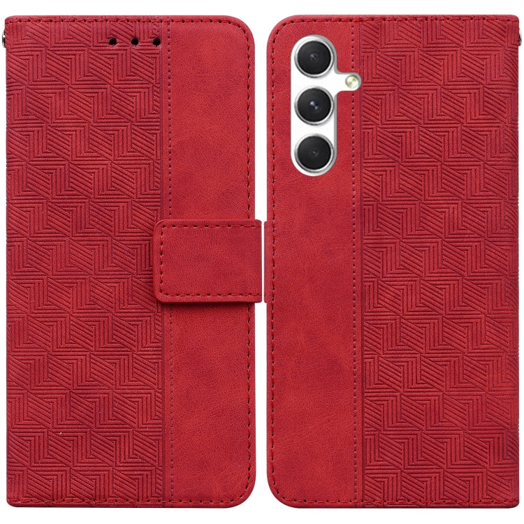 For Samsung Galaxy S25+ 5G Geometric Embossed Leather Phone Case(Red) - Galaxy S25+ 5G Cases by PMC Jewellery | Online Shopping South Africa | PMC Jewellery | Buy Now Pay Later Mobicred
