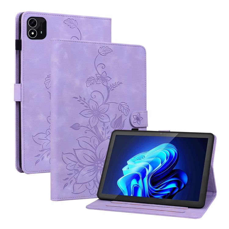 For itel Pad One 10.1 Lily Embossed Leather Tablet Case(Purple) - Others by PMC TechLife | Online Shopping South Africa | PMC TechLife | Buy Now Pay Later Mobicred