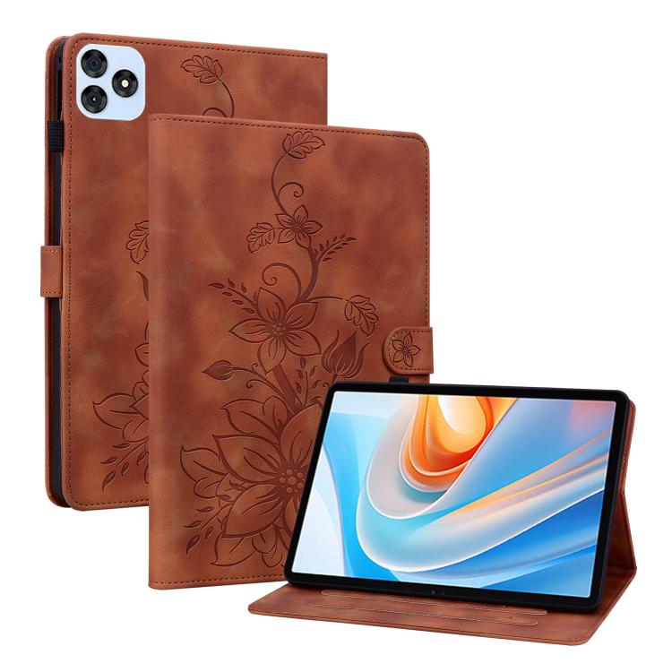 For itel VistaTab 30 Lily Embossed Leather Tablet Case(Brown) - Others by PMC TechLife | Online Shopping South Africa | PMC TechLife | Buy Now Pay Later Mobicred