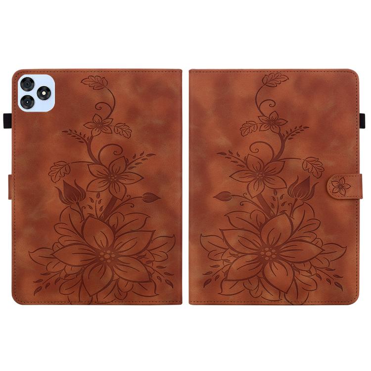 For itel VistaTab 30 Lily Embossed Leather Tablet Case(Brown) - Others by PMC TechLife | Online Shopping South Africa | PMC TechLife | Buy Now Pay Later Mobicred