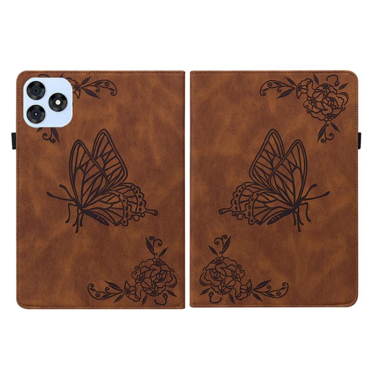 For itel VistaTab 30 Butterfly Flower Embossed Leather Tablet Case(Brown) - Others by PMC TechLife | Online Shopping South Africa | PMC TechLife | Buy Now Pay Later Mobicred