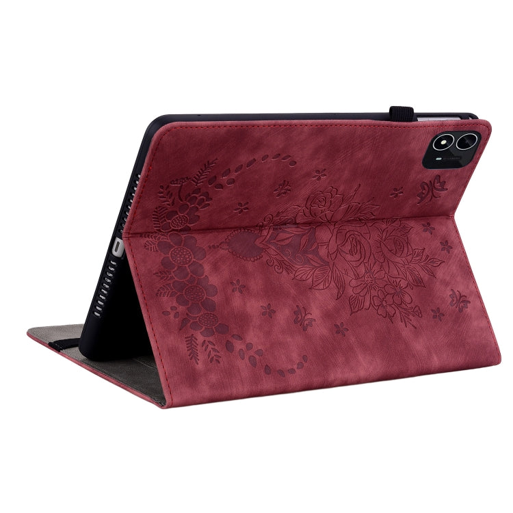 For itel Pad One 10.1 Butterfly Rose Embossed Leather Tablet Case(Red) - Others by PMC TechLife | Online Shopping South Africa | PMC TechLife | Buy Now Pay Later Mobicred