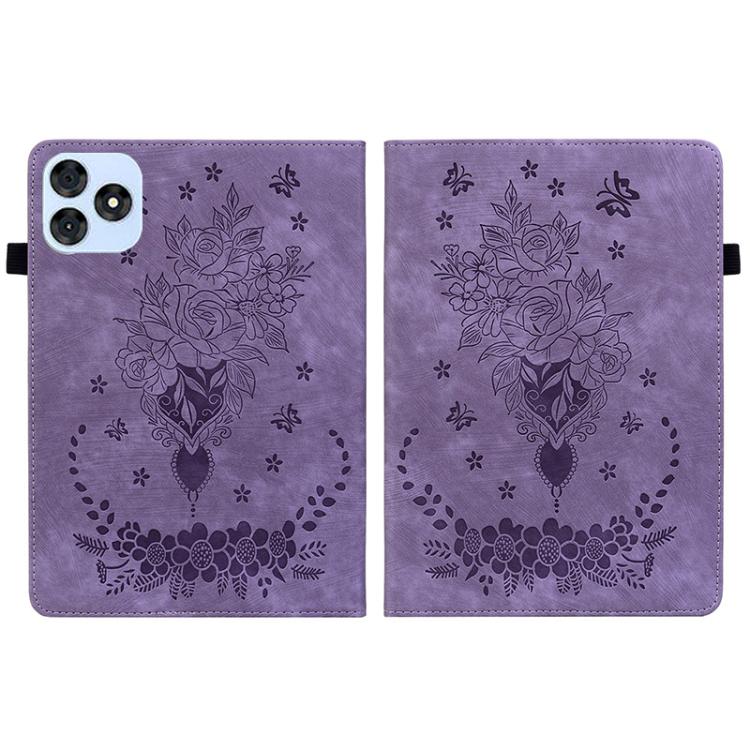For itel VistaTab 30 Butterfly Rose Embossed Leather Tablet Case(Purple) - Others by PMC TechLife | Online Shopping South Africa | PMC TechLife | Buy Now Pay Later Mobicred