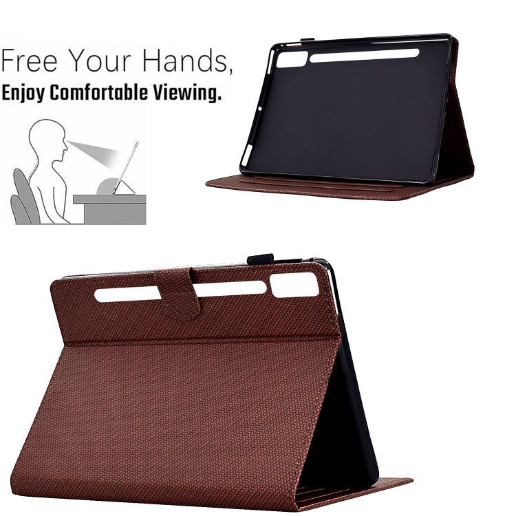 For Lenovo Tab P12 Solid Color Fiber Texture Smart Tablet Leather Case(Brown) - Lenovo by PMC TechLife | Online Shopping South Africa | PMC TechLife | Buy Now Pay Later Mobicred
