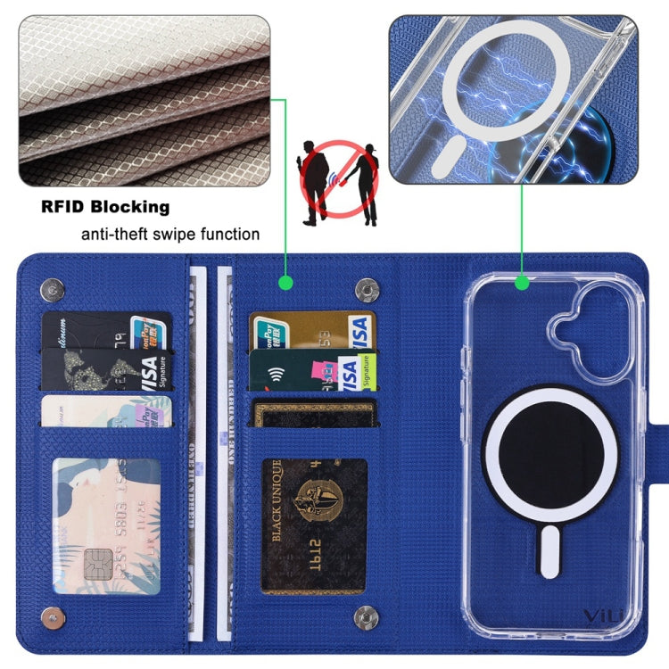 For iPhone 16 Pro Max ViLi GHA-C Series RFID MagSafe Magnetic Flip Leather Phone Case(Blue) - free shipping - PMC TechLife - Order now!