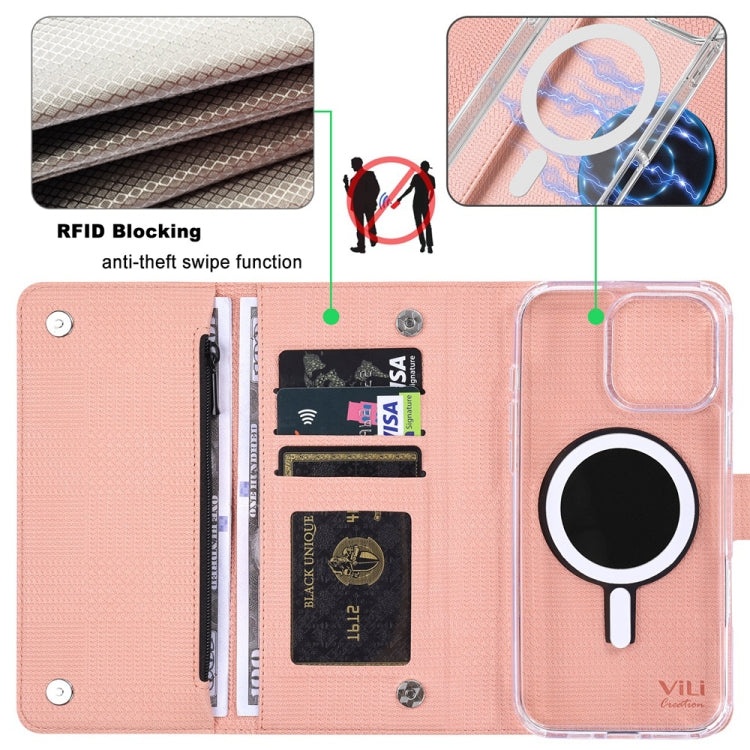 For iPhone 16 Plus ViLi GHB-C Series RFID MagSafe Magnetic Flip Leather Phone Case(Pink) - iPhone 16 Plus Cases by ViLi | Online Shopping South Africa | PMC Jewellery | Buy Now Pay Later Mobicred