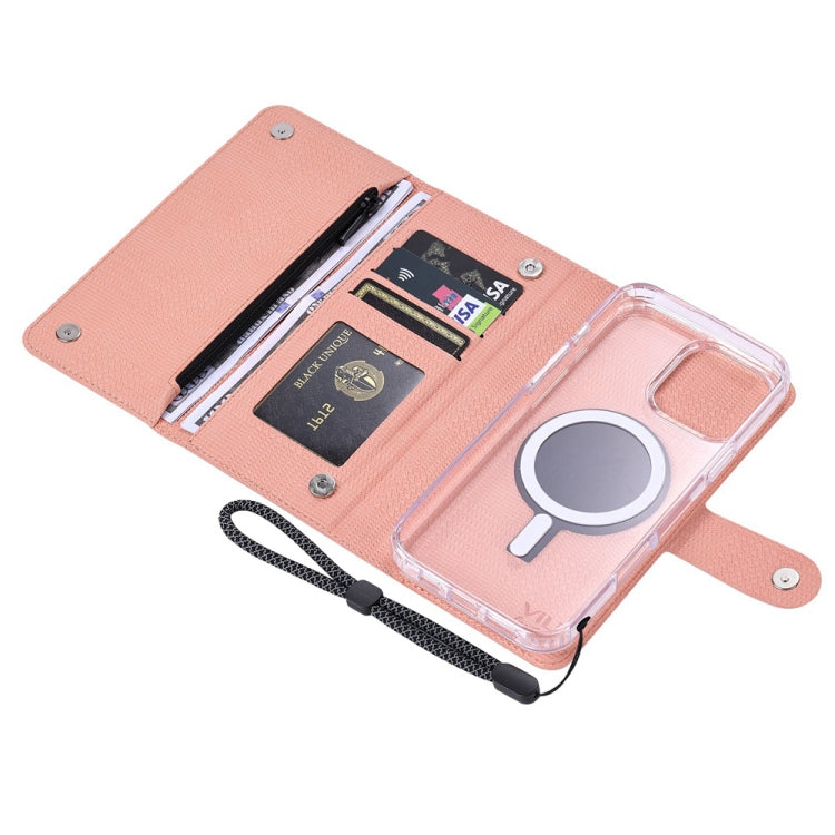 For iPhone 15 ViLi GHB-C Series RFID MagSafe Magnetic Flip Leather Phone Case(Pink) - iPhone 15 Cases by ViLi | Online Shopping South Africa | PMC Jewellery | Buy Now Pay Later Mobicred