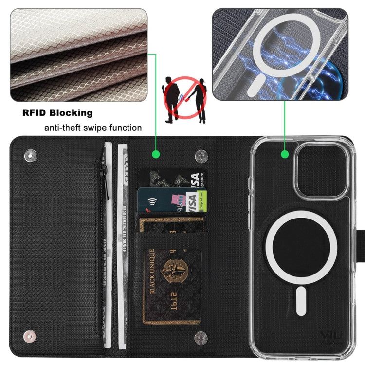 For iPhone 15 ViLi GHB-C Series RFID MagSafe Magnetic Flip Leather Phone Case(Black) - iPhone 15 Cases by ViLi | Online Shopping South Africa | PMC Jewellery | Buy Now Pay Later Mobicred