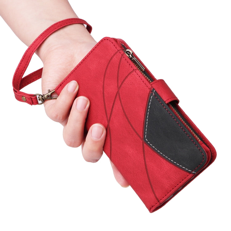For iPhone 16 Pro Dual-color 9 Card Slots Zipper Wallet Leather Phone Case(Red) - iPhone 16 Pro Cases by PMC TechLife | Online Shopping South Africa | PMC TechLife | Buy Now Pay Later Mobicred