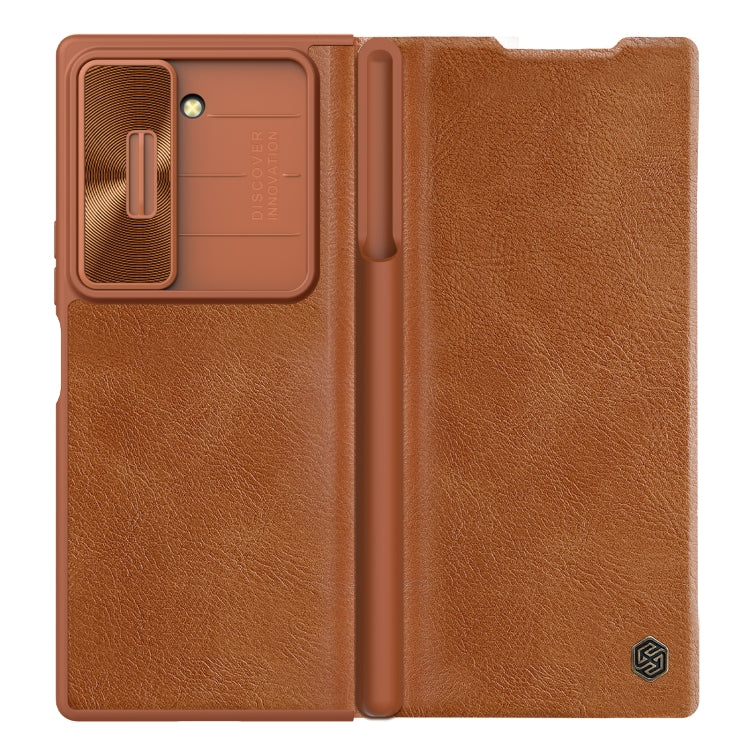 For Samsung Galaxy Z Fold6 5G NILLKIN QIN Series Pro Sliding Camera Cover Design Leather Phone Case(Brown) - Galaxy Z Fold6 5G Cases by NILLKIN | Online Shopping South Africa | PMC Jewellery | Buy Now Pay Later Mobicred