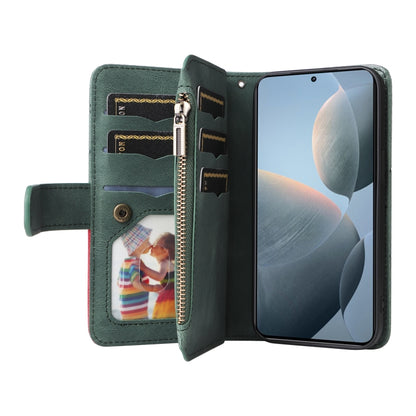 For Redmi K70 Dual-color 9 Card Slots Zipper Wallet Leather Phone Case(Green) - K70 Cases by PMC Jewellery | Online Shopping South Africa | PMC Jewellery | Buy Now Pay Later Mobicred