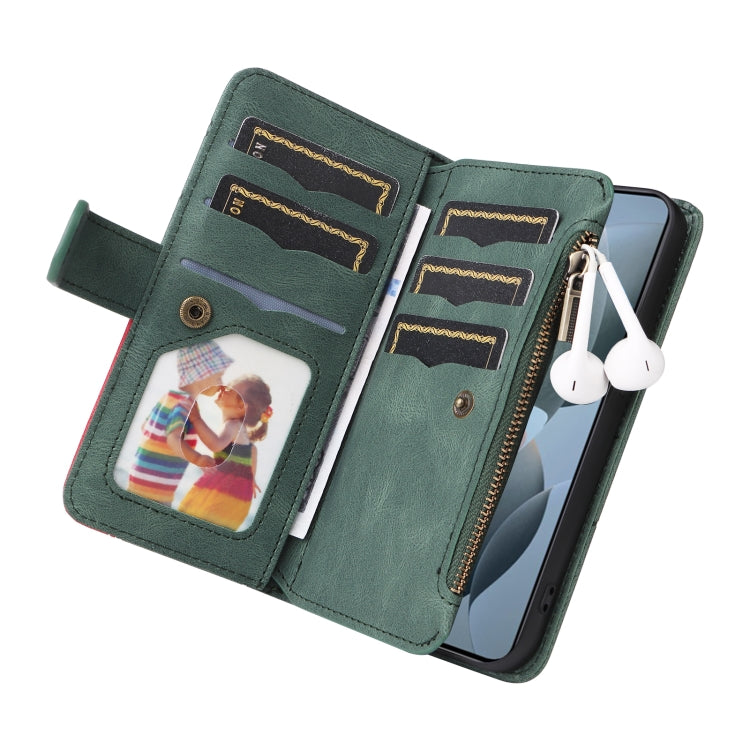 For Redmi K70 Dual-color 9 Card Slots Zipper Wallet Leather Phone Case(Green) - K70 Cases by PMC Jewellery | Online Shopping South Africa | PMC Jewellery | Buy Now Pay Later Mobicred