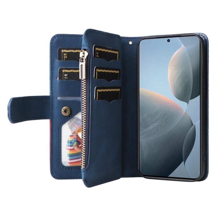 For Redmi K70 Dual-color 9 Card Slots Zipper Wallet Leather Phone Case(Blue) - K70 Cases by PMC Jewellery | Online Shopping South Africa | PMC Jewellery | Buy Now Pay Later Mobicred