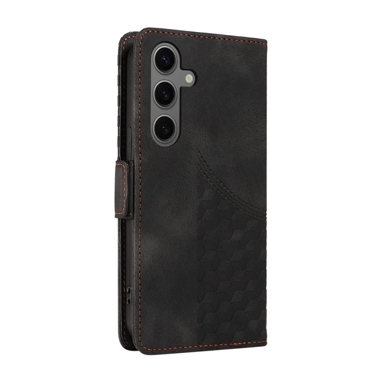 For Samsung Galaxy S25 5G Embossed Rhombus Starry Leather Phone Case(Black) - Galaxy S25 5G Cases by PMC TechLife | Online Shopping South Africa | PMC TechLife | Buy Now Pay Later Mobicred
