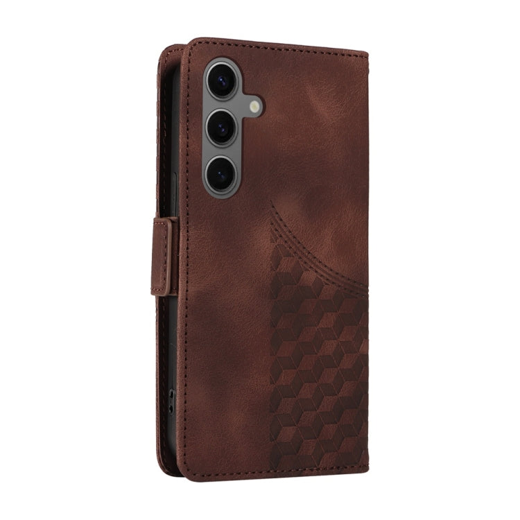 For Samsung Galaxy S25 5G Embossed Rhombus Starry Leather Phone Case(Brown) - Galaxy S25 5G Cases by PMC TechLife | Online Shopping South Africa | PMC TechLife | Buy Now Pay Later Mobicred