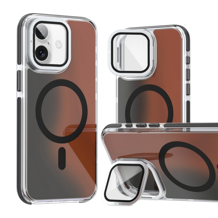 For iPhone 16 Plus MagSafe Gradient Color Lens Film Phone Case with Lens Fold Holder(Black) - free shipping - PMC TechLife - Order now!