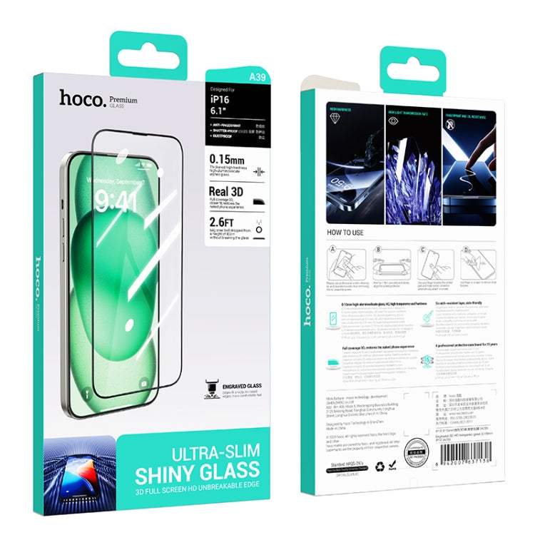 For iPhone 16 hoco A39 0.15mm Etched 3D HD Tempered Film - iPhone 16 Tempered Glass by hoco | Online Shopping South Africa | PMC Jewellery | Buy Now Pay Later Mobicred