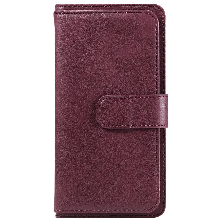 For iPhone 16 Pro Max Multi-Function Wallet 10 Card Slots Leather Phone Case(Claret) - iPhone 16 Pro Max Cases by PMC TechLife | Online Shopping South Africa | PMC TechLife | Buy Now Pay Later Mobicred