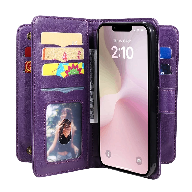 For iPhone 16e Multi-Function Wallet 10 Card Slots Leather Phone Case(Violet) - iPhone 16e Cases by PMC TechLife | Online Shopping South Africa | PMC TechLife | Buy Now Pay Later Mobicred