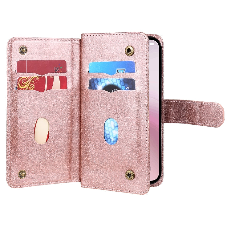 For iPhone 16e Multi-Function Wallet 10 Card Slots Leather Phone Case(Rose Gold) - iPhone 16e Cases by PMC TechLife | Online Shopping South Africa | PMC TechLife | Buy Now Pay Later Mobicred
