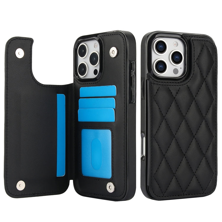 For iPhone 16 Pro Double Buckle Rhombic PU Leather Phone Case(Black) - iPhone 16 Pro Cases by PMC Jewellery | Online Shopping South Africa | PMC Jewellery | Buy Now Pay Later Mobicred